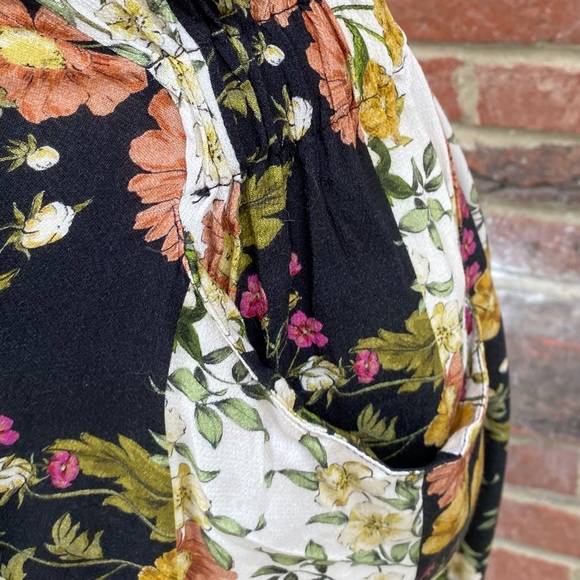 MNG Size L Floral Print Vintage Look Midi Maxi Dress Stripe Button Up Waist Belt - Picture 6 of 11